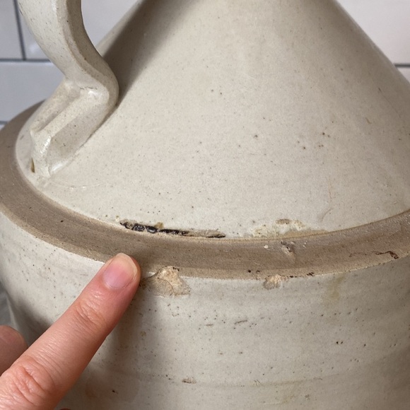 ANTIQUE 3 GALLON STONEWARE SALT GLAZED LIQUOR JUG signed modern farmhouse rustic - Picture 6 of 10